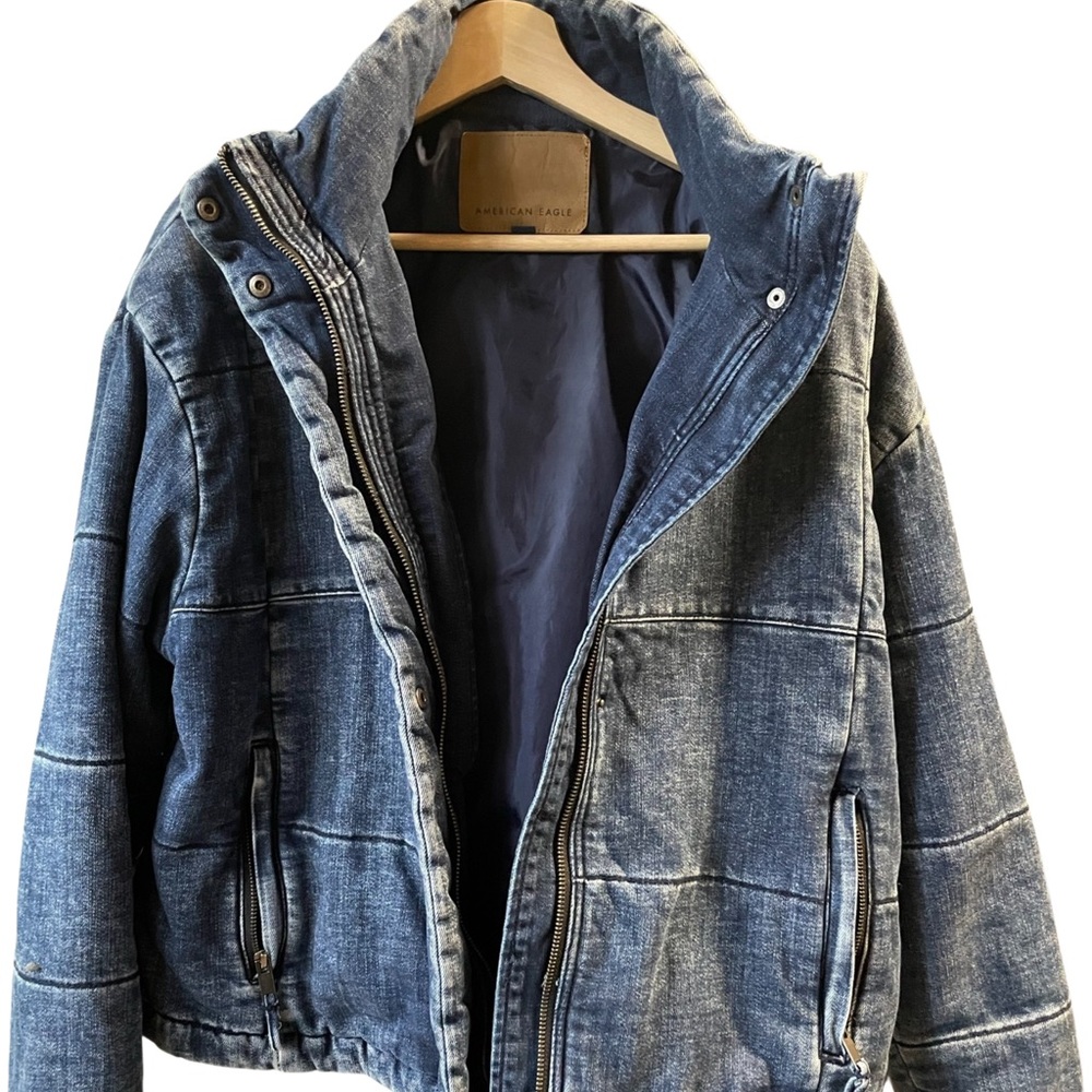 American Eagle denim puffer bomber jacket